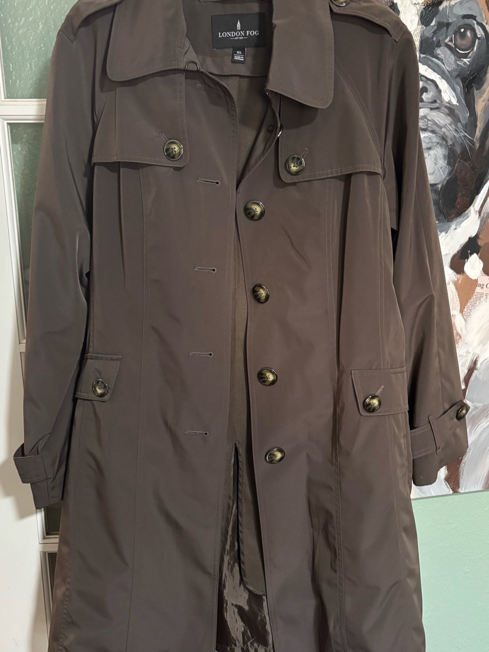 London Fog Dark Brown Classic Trench Coat with Button Front